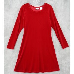 Vintage Moda Intl Dress Womens Medium Ruby Red Velvet Mini Pullover Stretch Knit